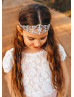 Ivory Eyelash Lace Dusty Blush Chiffon Sweet Flower Girl Dress